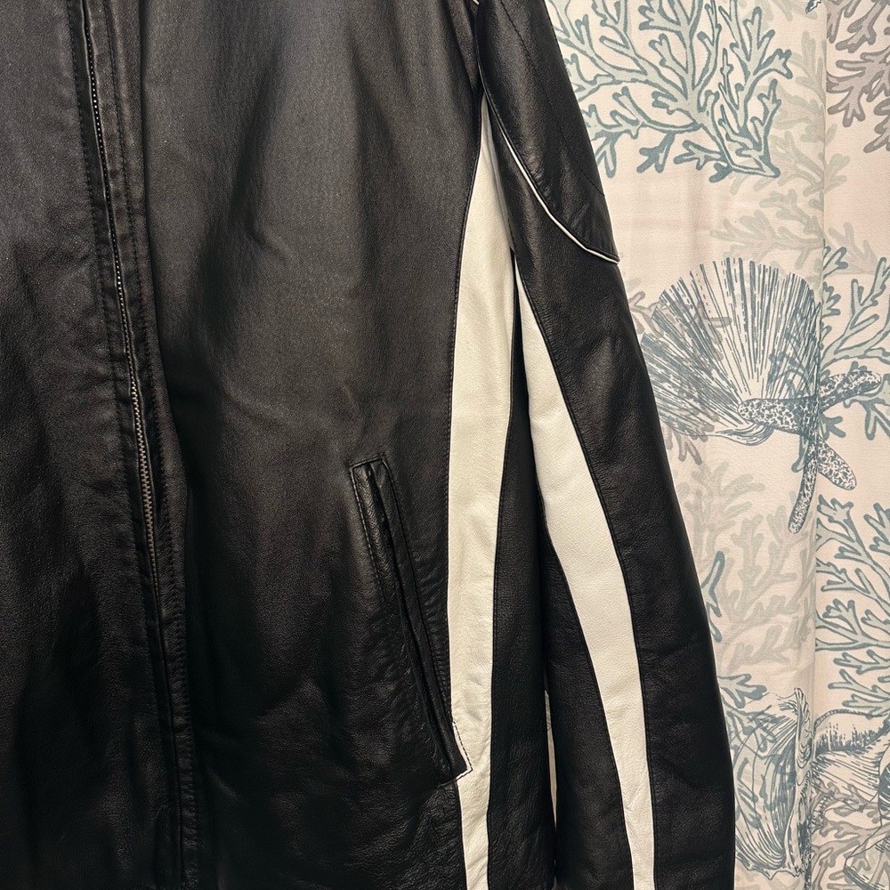 Vintage Black White WILSONS LEATHER Moto Cafe Racer Jacket Men’s XL - Picture 3 of 10